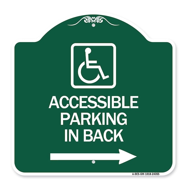 Signmission Accessible Parking on Right Arrow W/ Graphic, Green & White Aluminum Sign, 18" x 18", GW-1818-24355 A-DES-GW-1818-24355 - main